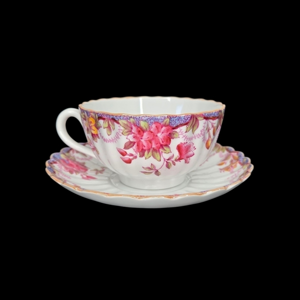 Spode Copeland's IRENE Pink & Yellow Floral Footed Tea Coffee Cup & Saucer